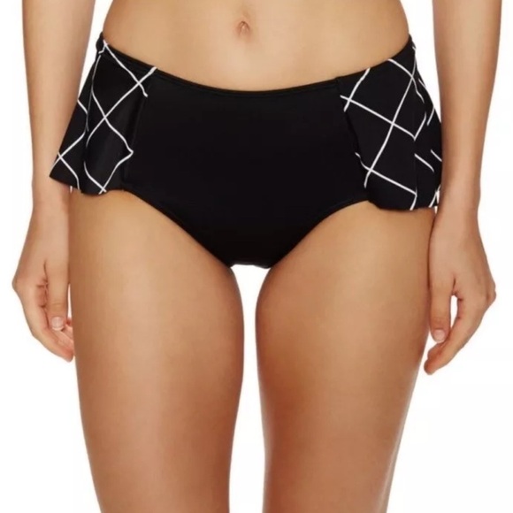NEW SPANX Skirted Black & White Plaid High Rise Swim Bottom Shaping Suit Size 10 - Picture 1 of 7
